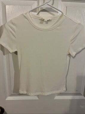 Ribbed Short-Sleeve Crewneck Top - Cream
